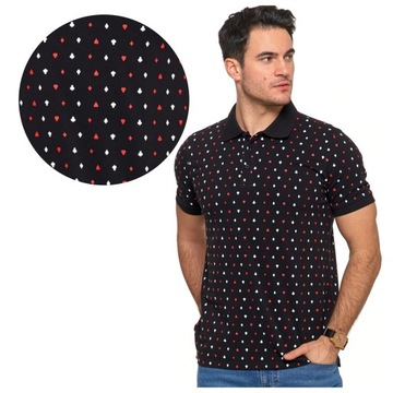 POLO KOSZULKA MĘSKA BAWEŁNA 100% CZARNA POLÓWKA WZÓR KARTY MORAJ 2XL