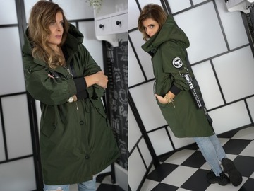 KURTKA PARKA DAMSKA z kapturem PRZEJŚCIOWA wiatrówka KHAKI XXL