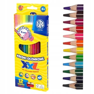 KREDKI OŁOWKOWE ASTRA GRUBY GRAFIT 4MM 12 KOL.