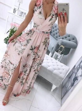 ВОЗДУШНОЕ, ДЛИННОЕ, ЦВЕТОЧНОЕ КОКТЕЙЛЬНОЕ ПЛАТЬЕ, XL