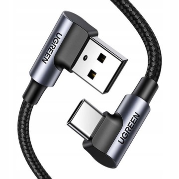 UGREEN PRZEWÓD KABEL USB-A DO USB C KĄTOWY 90 STOPNI QC 3.0 PD 3A OPLOT 3M