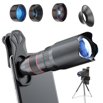 ZESTAW 4W1 MAKRO TELE FISHEYE NA TELEFON ZE STATYWEM