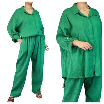 KOMPLET MUŚLINOWY KOSZULA SPODNIE 100% BAWEŁNA GREEN PLUS SIZE UNI 46-56