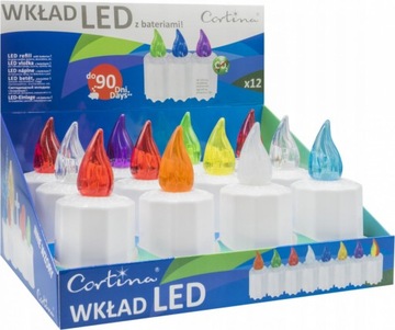 WKŁADY DO ZNICZY ELEKTRYCZNY LED KOLOROWY 12 SZT.