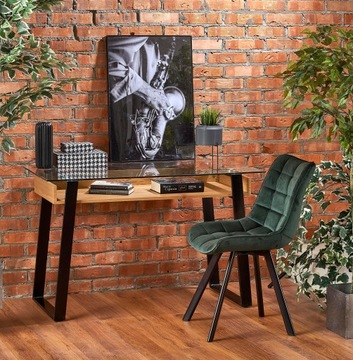 B36 biurko dąb złoty / czarny, loft, nowoczesny, szkło,