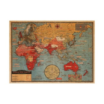VINTAGE MAPA NAKLEJKA ŚCIENNA PAPIER KRAFT ANTYCZNY PLAKAT TAPETY ŚCIENNE DLA DOMU