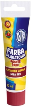 FARBKI PLAKATOWE SZKOLNE червона темна тюбик 30 мл Astra інтенсивний колір