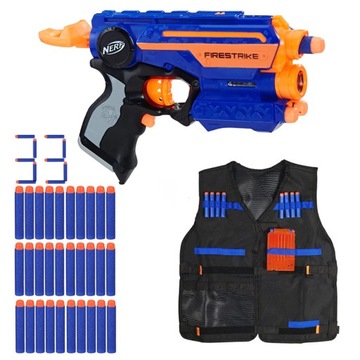 ZESTAW NERF ELITE FIRESTRIKE + KAMIZELKA I DODATKI