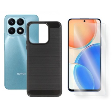 Etui Bumper Carbon LUX do Honor X8A czarne+SZKŁO Case Pokrowiec