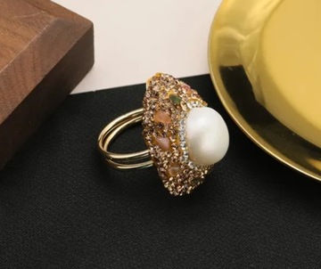 MD naturalny pierścionek regulowany | perła kolorowe kamienie