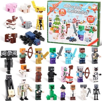 KALENDARZ ADWENTOWY FIGURKI KLOCKI GRA ZABAWKA 24 DNI 29 SZTUK
