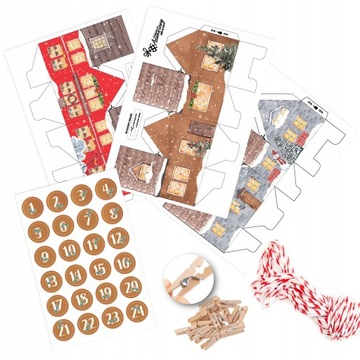 KALENDARZ ADWENTOWY 24 Domki Wioska Świąteczna DIY