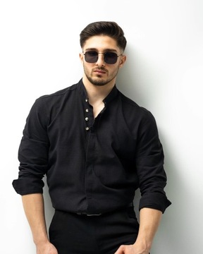 Мужская повседневная льняная рубашка, воротник-стойка, цвета