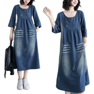 New Women Denim Dress Vintage Temperament Simple P