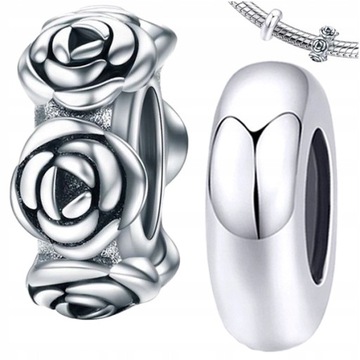 CHARMS Zestaw RÓŻE + STOPER srebro pr 925 2szt