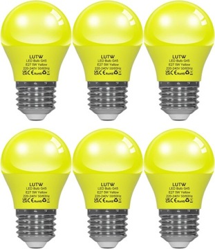 Żarówka LED 5W kulka E27 żółta zestaw 6 sztuk