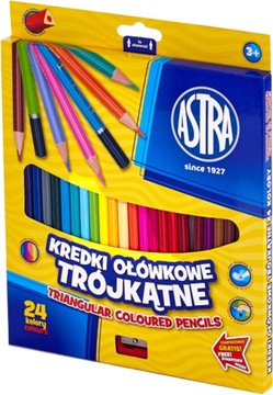 Kredki ołówkowe trójkątne ASTRA 24 kol. temperówka