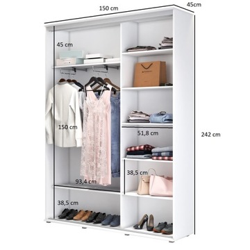 Шкаф-купе LORIS высокий 150Х242Х45, разные цвета