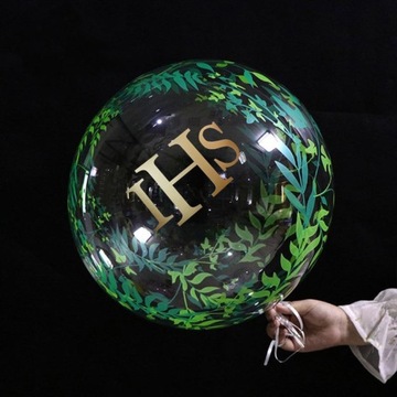 Przeźroczysty balon z nadrukiem IHS bukszpan 45cm