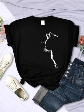 Simple Strokes Of Cat Funny Printed Women T-Shirt