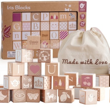 DREWNIANE KLOCKI EDUKACYJNE NAUKA 29 CLASSIC WORLD