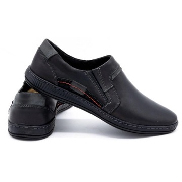 Buty męskie mokasyny skórzane wsuwane slip on POLSKIE 520 czarne 43