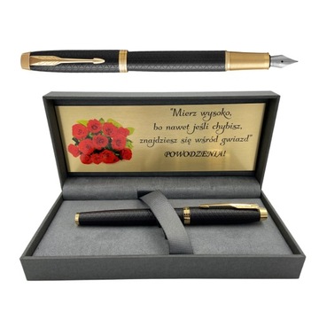 PARKER Pióro IM Premium BLACK GT ZŁOCONY F z TABLICZKĄ