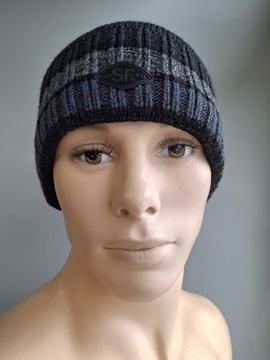 ШАПКА МУЖСКАЯ ПЛОТНАЯ ЗИМНЯЯ САБФИЛЬ НА ФЛИСЕ, ЧЕРНАЯ, ТЕПЛЫЕ ПОЛОСКИ