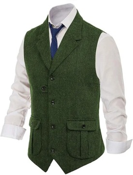 Men’s Suit Vest Red Burgundy Lapel Herringbone Wo