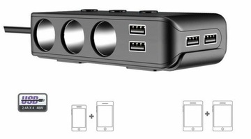 МОЩНЫЙ РАЗЪЕМ ДЛЯ ПРИЖИГАЛА 12–24 В 3XUSB + 1XUSB-C QC 3.0 120 Вт