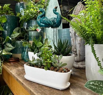 КЕРАМИЧЕСКИЙ ЦВЕТОЧНЫЙ ГОРШОК ЖЕЛОБ НА ПОДСТАВКЕ 28x9x9см БЕЛЫЙ