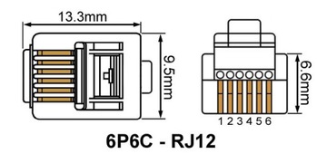 Телефонный штекер RJ12/6P6C для плоского кабеля, многожильный AWG 24-27, 100 шт.