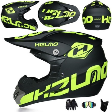 TERENOWY KASK MOTOCYKLOWY ENDURO RĘKAWICZKI MOTOCROSSOWE GOGLE MASKA