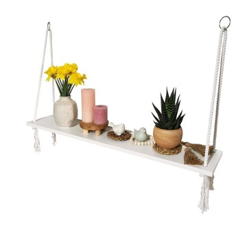 PÓŁKA na sznurkach linach, biała, boho 100 cm