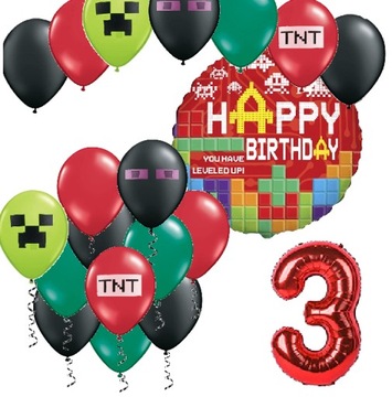 BALONY zestaw na urodziny 3 LATKA PIKSELE TNT