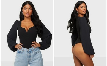 3F1A27 P20 NELLY CZARNE BODY Z DŁUGIM RĘKAWEM V NECK S