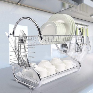 БОЛЬШОЙ КОМОД ДЛЯ СУШКИ ДВУХУРОВНЕВОЙ ХРОМИРОВАННОЙ ПОСУДЫ, стоячий или подвесной, капающий