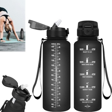 BUTELKA NA WODĘ BIDON SPORTOWY 1.5L Z SŁOMKĄ Z UCHWYTEM DO JOGA, JOGGING