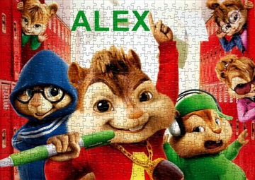 Puzzle Alvin i wiewiórki + imię Gratis - 35el