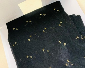 Calzedonia rajstopy 30 DEN czarne w złote kropki groszki brokat złoto L/ 4