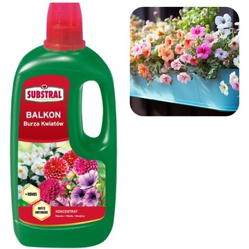 NAWÓZ BURZA KWIATÓW BALKON 1L + HUMUS PELARGONIA SUBSTRAL DO BALKONOWYCH