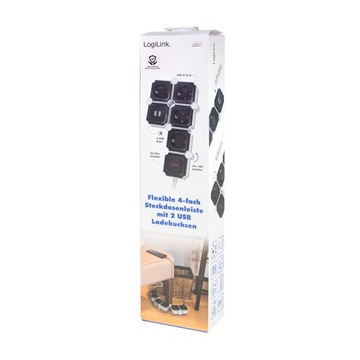4-полосный удлинитель, 4x CEE 7/3 + 2x USB-A, гибкий, 1,5 м