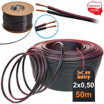 KABEL PRZEWÓD DO LED DWUŻYŁOWY CZARNY 2x0,5 MIEDŹ | 50m