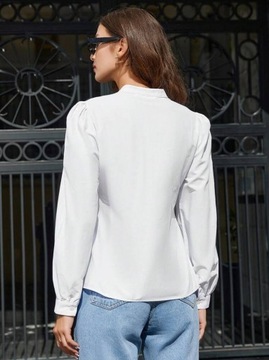 SHEIN damska biała bluzka koszulowa z bufkami i falbanami M