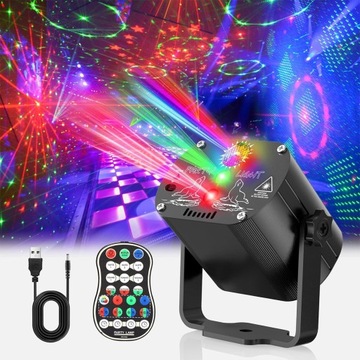 СВЕТОДИОДНАЯ МУЛЬТИФЕКТНАЯ ПОДСВЕТКА ЦВЕТНАЯ ПОДСВЕТКА ДЛЯ ДИСКОТЕЧНОСТИ RGB ЛАЗЕР + ПУЛЬТ ДИСТАНЦИОННОГО УПРАВЛЕНИЯ