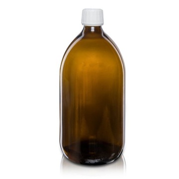 Butelka szklana brązowa 1000ml z nakrętką białą x5