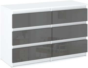 Mała Komoda Biała Szara Połysk z 6 Szufladami 100 CM Szafka Rtv Nowoczesna