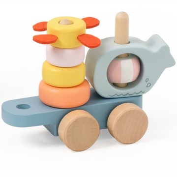 DREWNIANA KOLEJKA MONTESSORI ZWIERZĄTKA UKŁADANKA CIĄGNIĘCIA CLASSIC WORLD