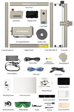 ATOMSTACK A20/X20/S20 PRO Лазерный гравировальный станок 130 Вт + насос 130 Вт