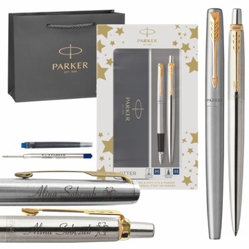 ZESTAW DŁUGOPIS PIÓRO PARKER JOTTER stal GT GRAWER